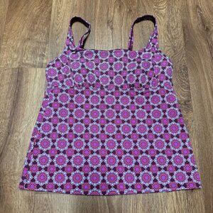 Lands End Womens Purple Medallion Babydoll Tankini Swim Top Underwire Size 8